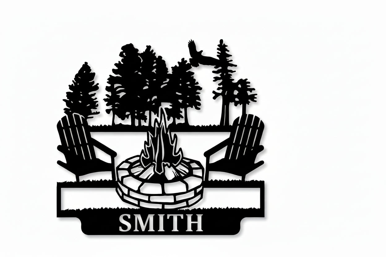 Cottage Campfire Monogram Sign | Custom Laser-Cut Metal Initial