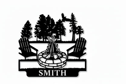 Cottage Campfire Monogram Sign | Custom Laser-Cut Metal Initial