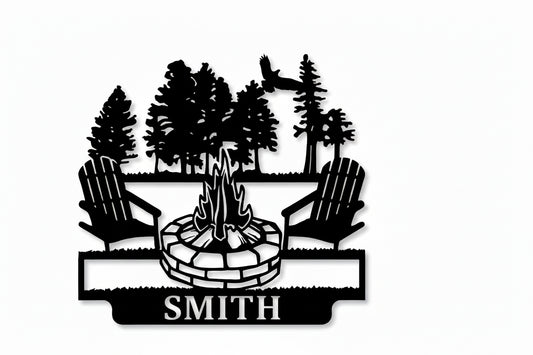 Cottage Campfire Monogram Sign | Custom Laser-Cut Metal Initial