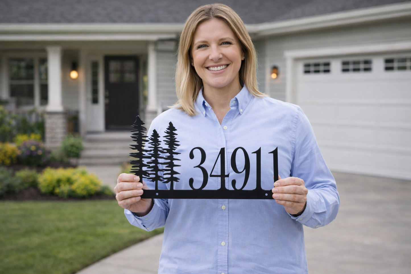 Custom Metal Address Sign - Modern Forest Design